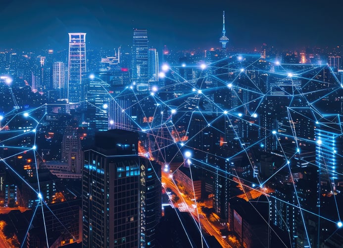 Digitally altered image of a futuristic connected city