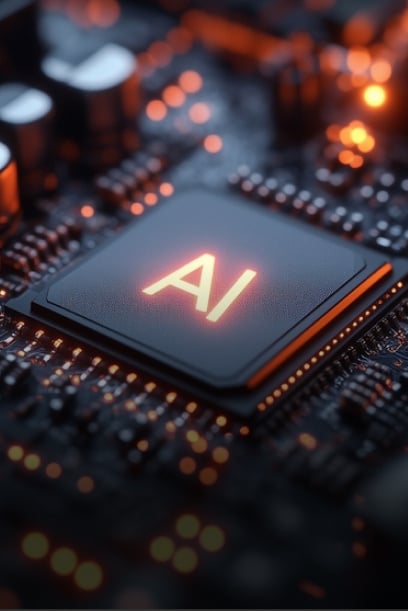 A glowing AI chip illustrating advanced data-driven artificial intelligence platforms.