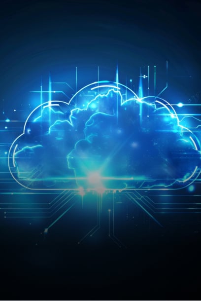 A glowing cloud interface showcasing futuristic cloud computing and platform technologies.