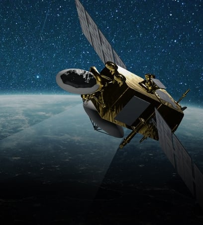A  satellite in orbit, captured with Earth’s curvature in the background, highlighting advanced Space Systems technology.