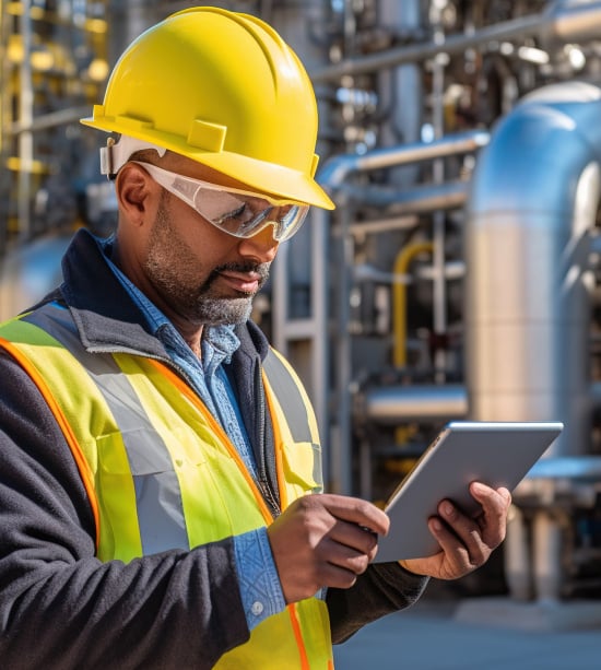 Engineer monitoring operations digitally
