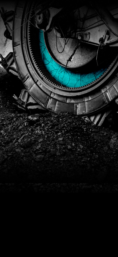 Industrial tire in a rocky landscape