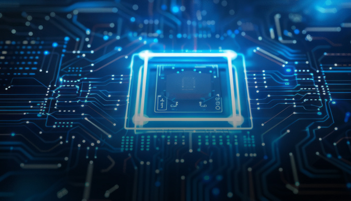 Close-up of advanced semiconductor circuitry