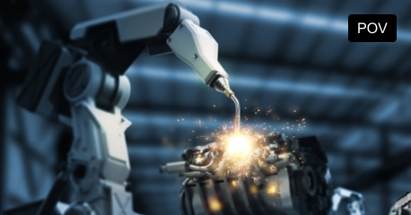 AI-Powered Quality Control with an industrial robot welding.
