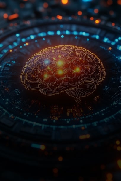 A digital brain concept glowing with neural networks, symbolizing intelligent and scalable data management.