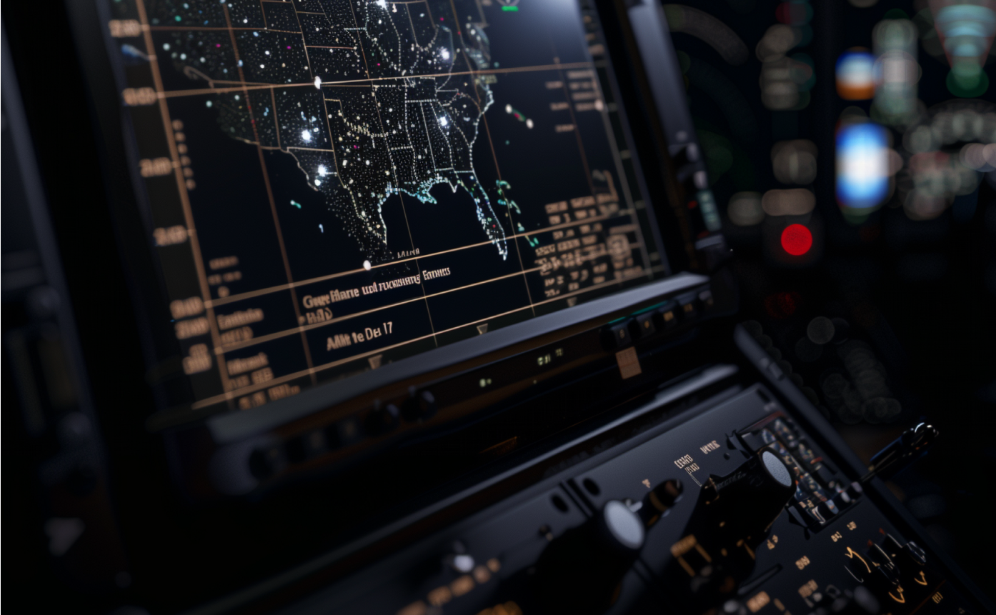 Digital screens showcasing radars, engineering designs and simulations.