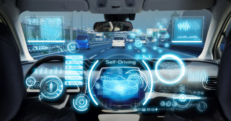 Digital dashboard inside a self-driving car.